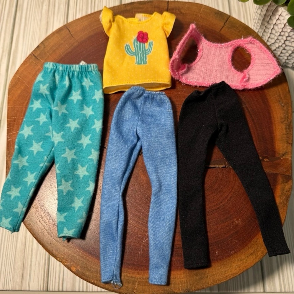 Barbie Doll Clothes Lot Yellow Cactus Top Pink Sparkle Top Star Leggings 5pc